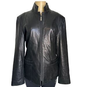Jones New York Vintage Black Full Zip Up Leather Jacket Size: Medium women’s